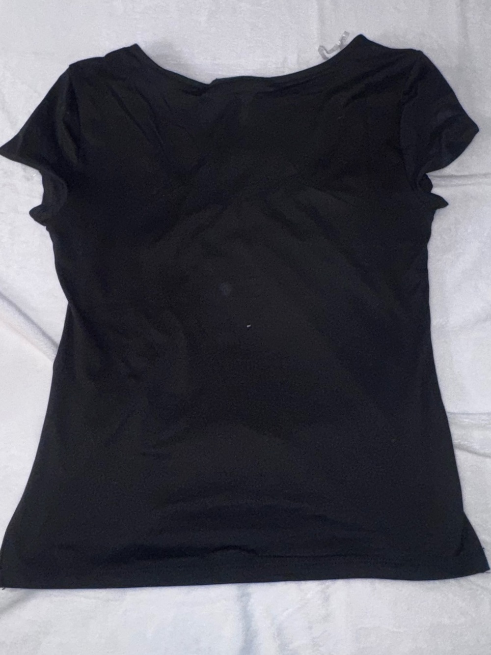 Just Polly Black Ruched Ring Front Stretch Top NWT Large - Picture 10 of 10